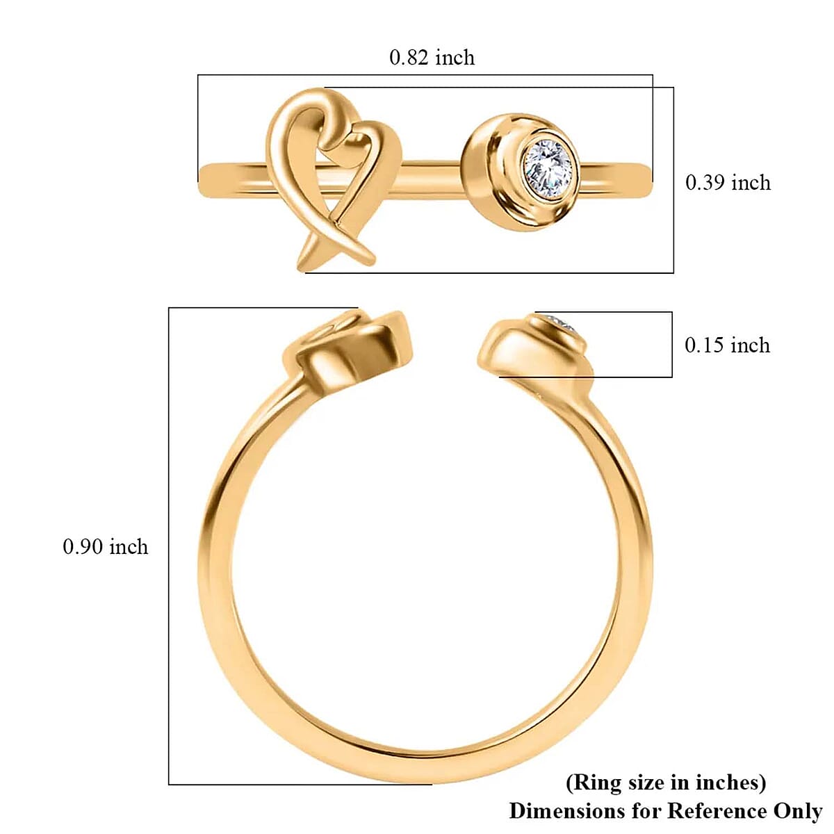 Moissanite Ring, XO Ring, Open Band Ring, Vermeil Yellow Gold Over Sterling Silver Ring, Moissanite Heart Ring (Size 7.00) image number 6