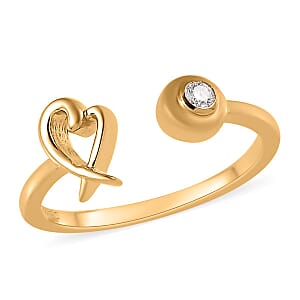 Moissanite Ring, XO Ring, Open Band Ring, Vermeil Yellow Gold Over Sterling Silver Ring, Moissanite Heart Ring (Size 8.00)