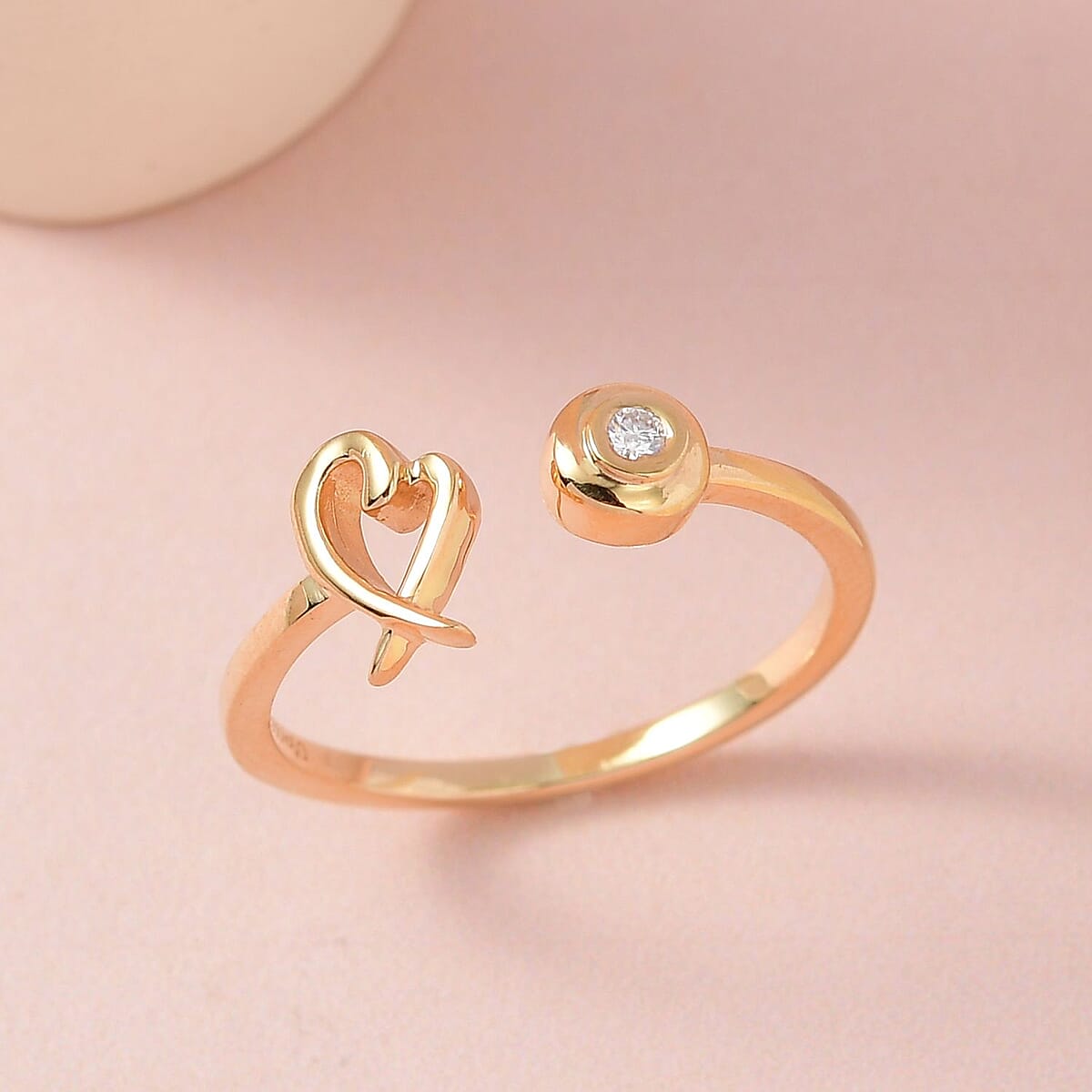 Moissanite Ring, XO Ring, Open Band Ring, Vermeil Yellow Gold Over Sterling Silver Ring, Moissanite Heart Ring (Size 8.00) image number 1