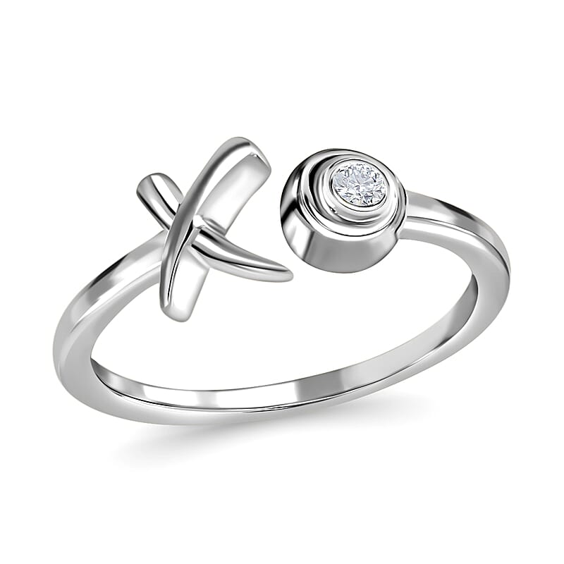 D'Joy Moissanite Ring , XO Ring , Open Band Ring , Platinum Over Sterling Silver Ring (Size 10.0)