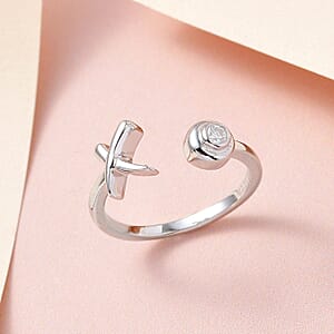 D'Joy Moissanite Ring , XO Ring , Open Band Ring , Platinum Over Sterling Silver Ring (Size 10.0)