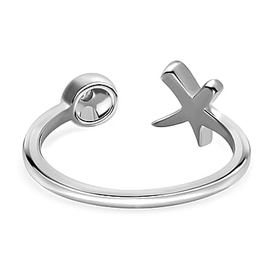 D'Joy Moissanite Ring , XO Ring , Open Band Ring , Platinum Over Sterling Silver Ring (Size 10.0)