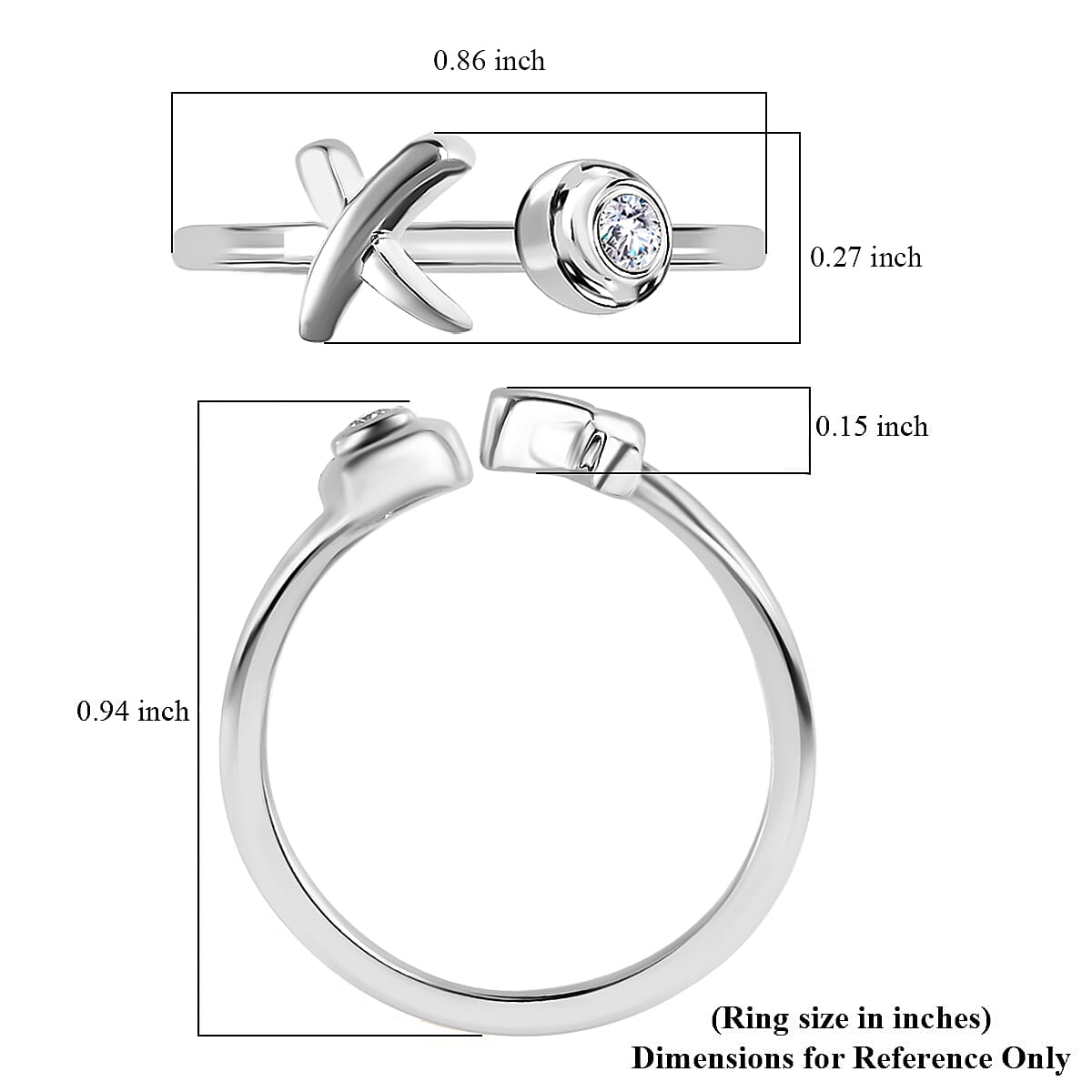 D'Joy Moissanite Ring , XO Ring , Open Band Ring , Platinum Over Sterling Silver Ring (Size 10.0)