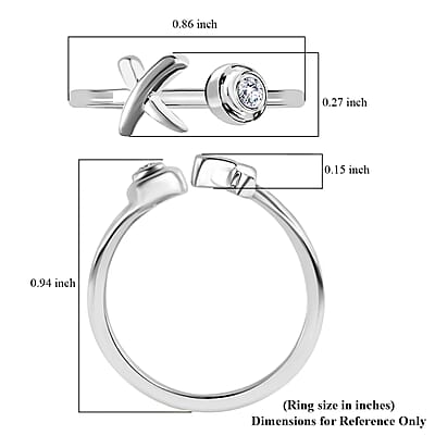 D'Joy Moissanite Ring , XO Ring , Open Band Ring , Platinum Over Sterling Silver Ring (Size 10.0)