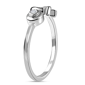 D'Joy Moissanite Ring , XO Ring , Open Band Ring , Platinum Over Sterling Silver Ring (Size 5.0)