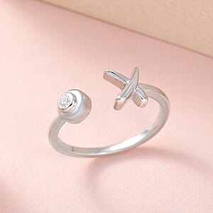 D'Joy Moissanite Ring , XO Ring , Open Band Ring , Platinum Over Sterling Silver Ring (Size 6.0)