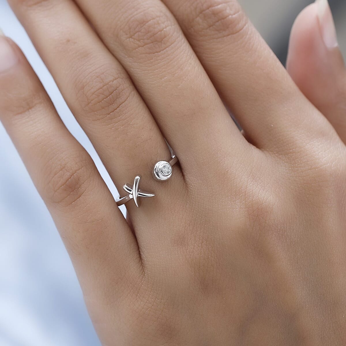 D'Joy Moissanite Ring, XO Ring, Open Band Ring, Platinum Over Sterling Silver Ring (Size 8.0) image number 2