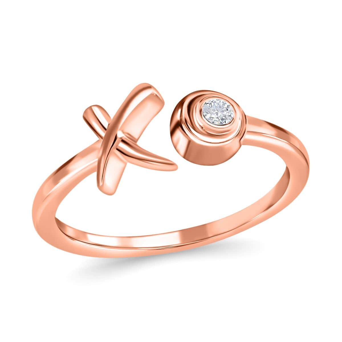 Moissanite Ring, XO Ring, Open Band Ring, Vermeil Rose Gold Over Sterling Silver Ring (Size 10.0) image number 0