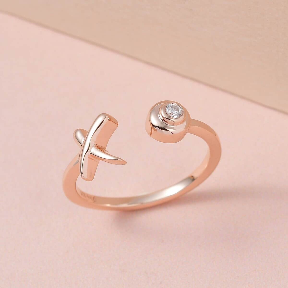 Moissanite Ring, XO Ring, Open Band Ring, Vermeil Rose Gold Over Sterling Silver Ring (Size 10.0) image number 1