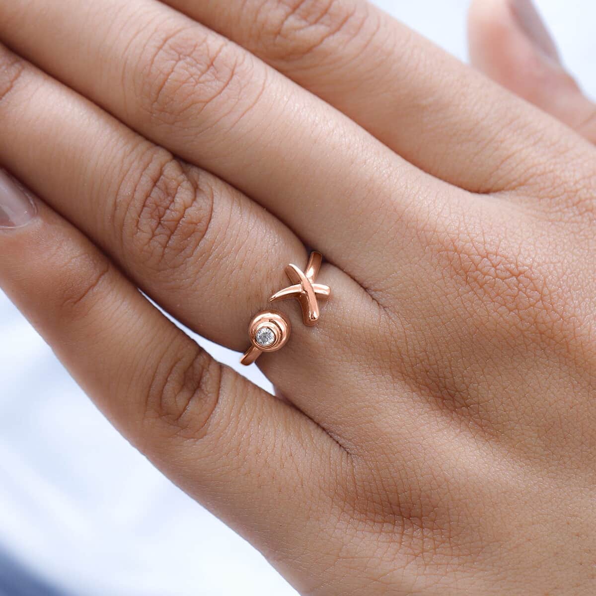 Moissanite Ring, XO Ring, Open Band Ring, Vermeil Rose Gold Over Sterling Silver Ring (Size 10.0) image number 2