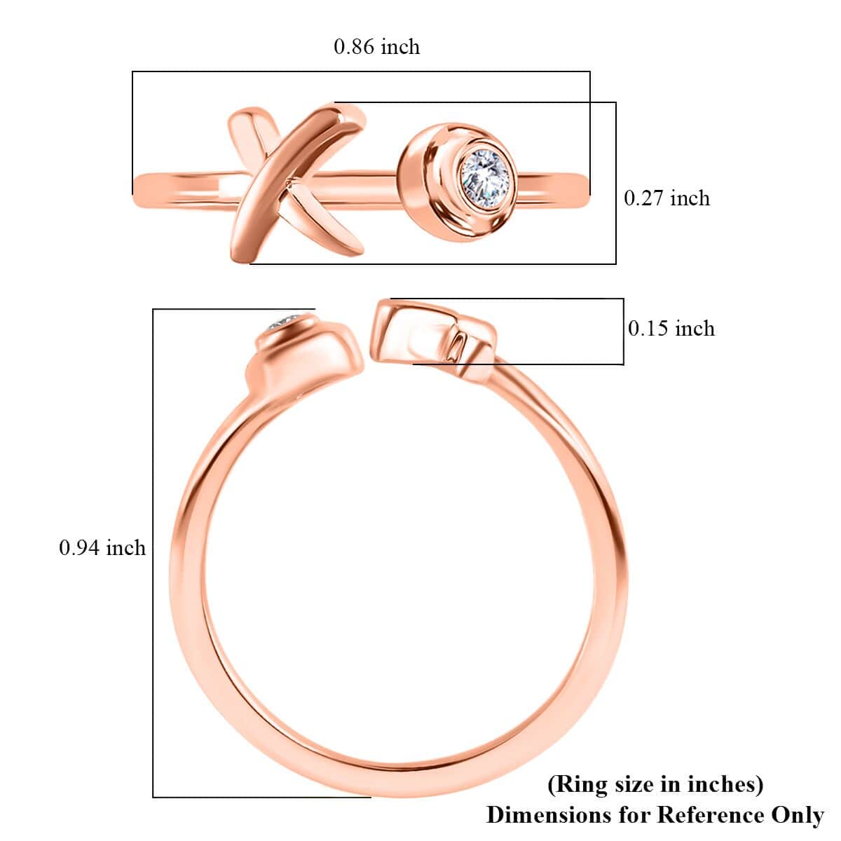 Moissanite Ring, XO Ring, Open Band Ring, Vermeil Rose Gold Over Sterling Silver Ring (Size 10.0) image number 5