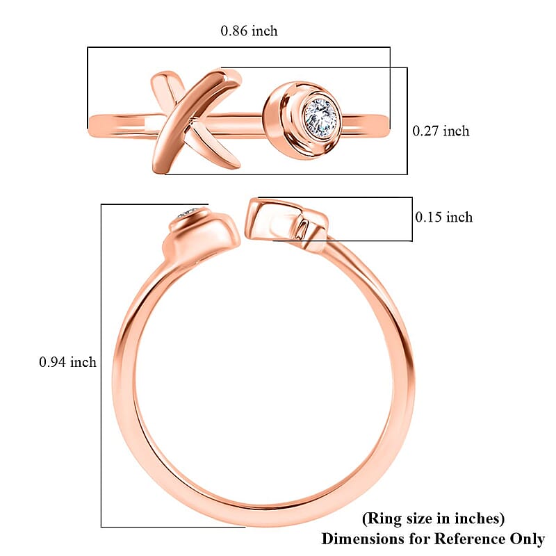 Moissanite Ring, XO Ring, Open Band Ring, Vermeil Rose Gold Over Sterling Silver Ring (Size 10.0)