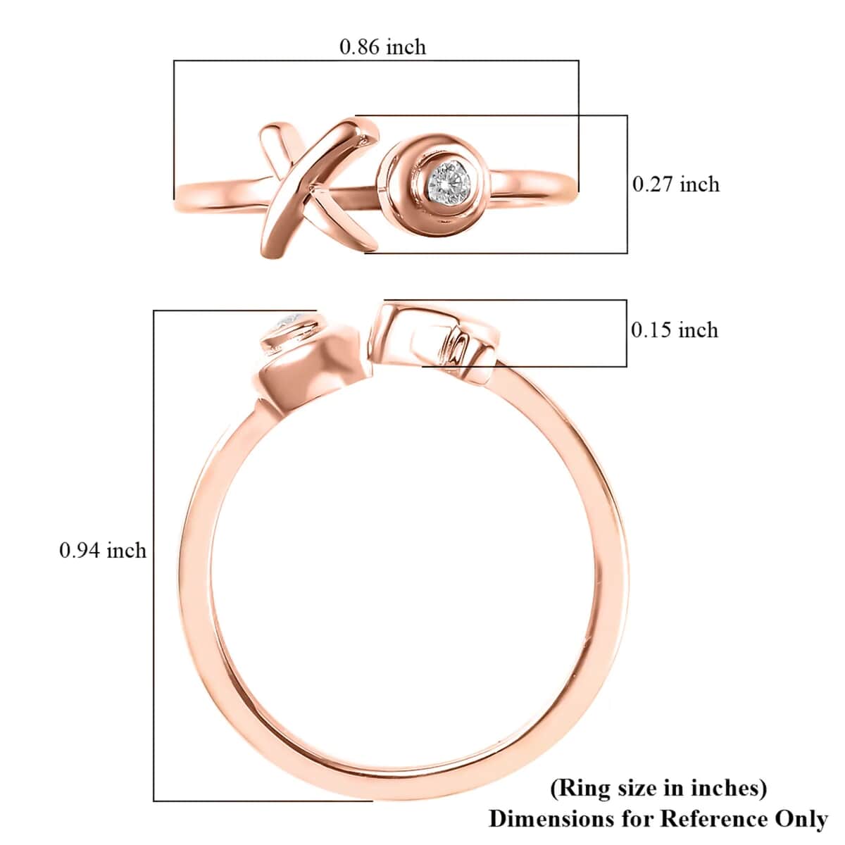 Moissanite Ring, XO Ring, Open Band Ring, Vermeil Rose Gold Over Sterling Silver Ring (Size 10.0) image number 6