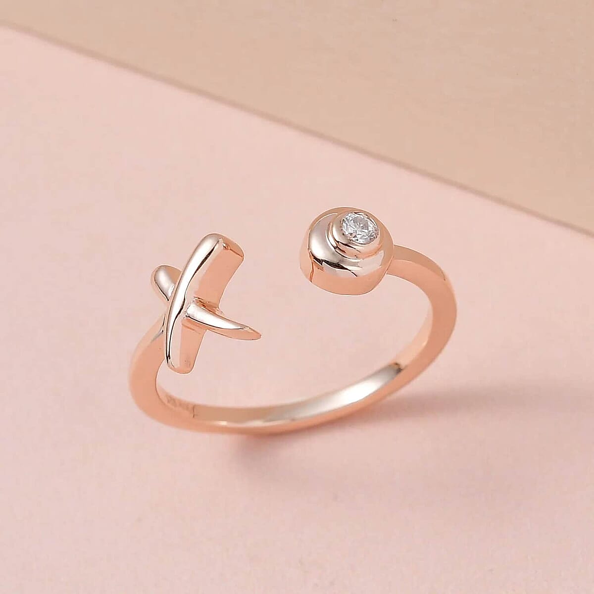 Moissanite 0.05 ctw XO Open Band Ring in Vermeil Rose Gold Over Sterling Silver (Size 5.0) image number 1