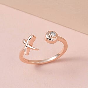 D'Joy Moissanite 0.05 ctw XO Open Band Ring in Vermeil Rose Gold Over Sterling Silver (Size 5.0)