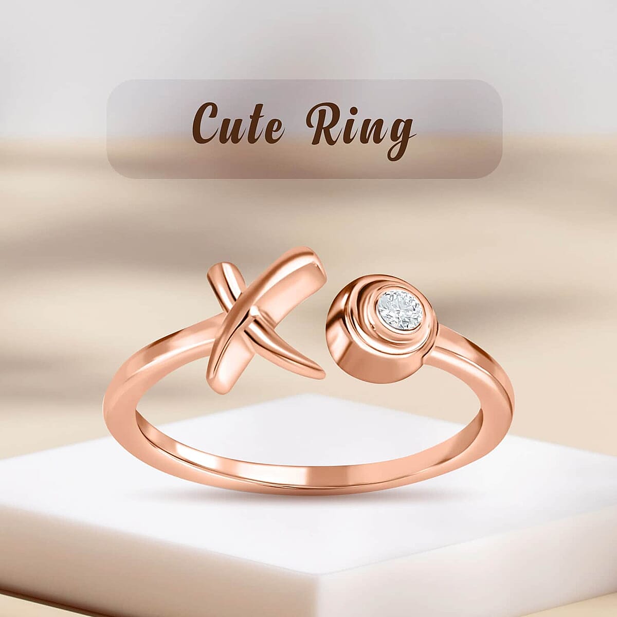 Moissanite 0.05 ctw XO Open Band Ring in Vermeil Rose Gold Over Sterling Silver (Size 5.0) image number 3