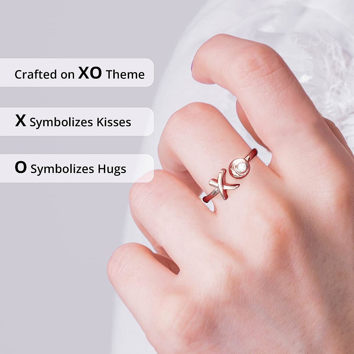 Moissanite 0.05 ctw XO Open Band Ring in Vermeil Rose Gold Over Sterling Silver (Size 5.0) image number 4