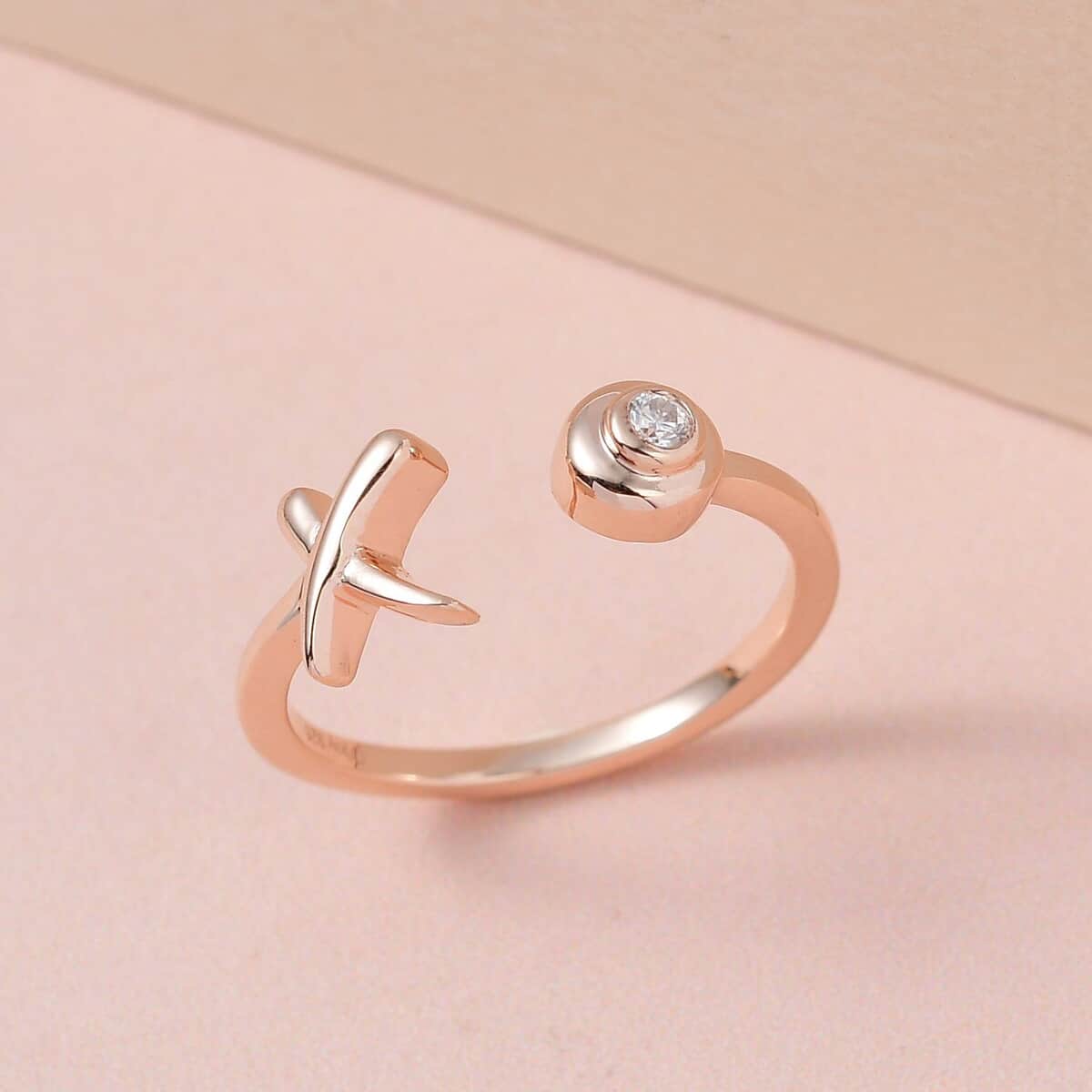 Moissanite Ring, XO Ring, Open Band Ring, Vermeil Rose Gold Over Sterling Silver Ring 0.05 ctw image number 1