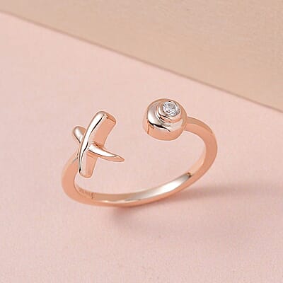 D'Joy Moissanite Ring, XO Ring, Open Band Ring, Vermeil Rose Gold Over Sterling Silver Ring (Size 9.0)