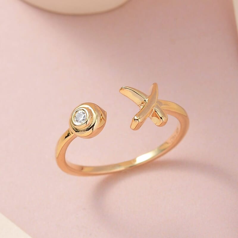 Moissanite Ring, XO Ring, Open Band Ring, Vermeil Yellow Gold Over Sterling Silver Ring (Size 10.0)
