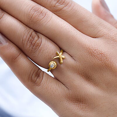 Moissanite Ring, XO Ring, Open Band Ring, Vermeil Yellow Gold Over Sterling Silver Ring (Size 10.0)