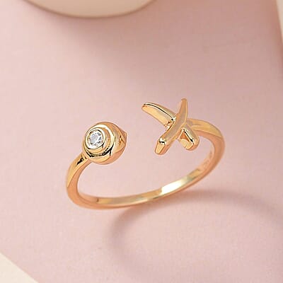 D'Joy Moissanite Ring, XO Ring, Open Band Ring, Vermeil Yellow Gold Over Sterling Silver Ring (Size 5.0)