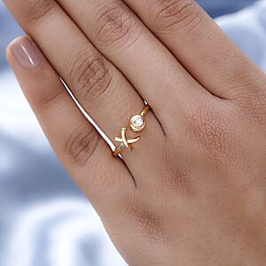 Moissanite Ring, XO Ring, Open Band Ring, Vermeil Yellow Gold Over Sterling Silver Ring (Size 8.0)