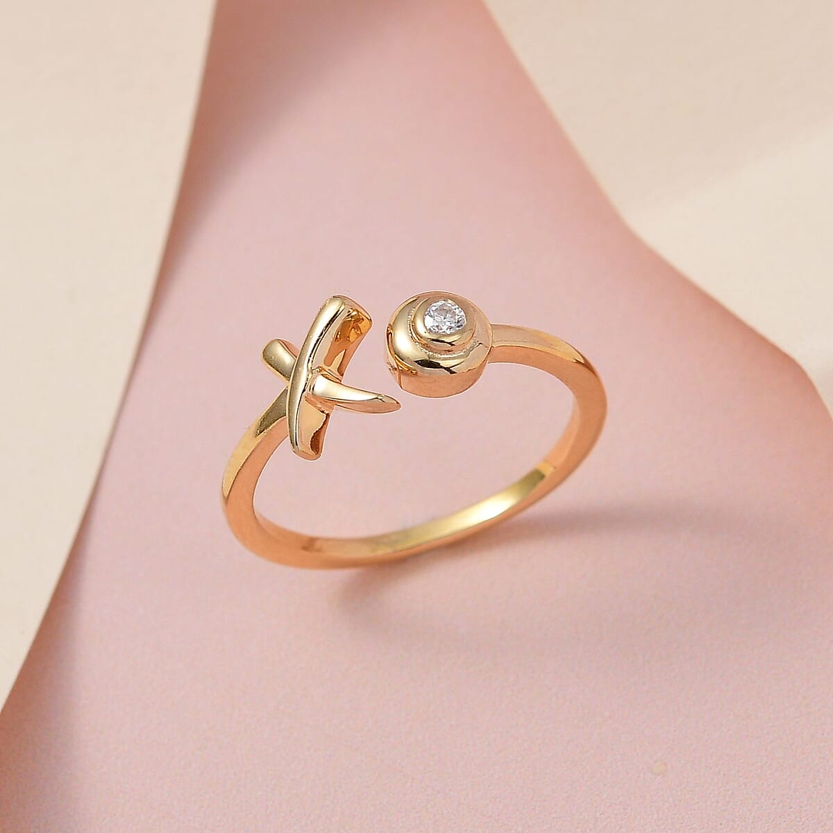 Moissanite Ring, XO Ring, Open Band Ring, Vermeil Yellow Gold Over Sterling Silver Ring (Size 9.0) image number 1