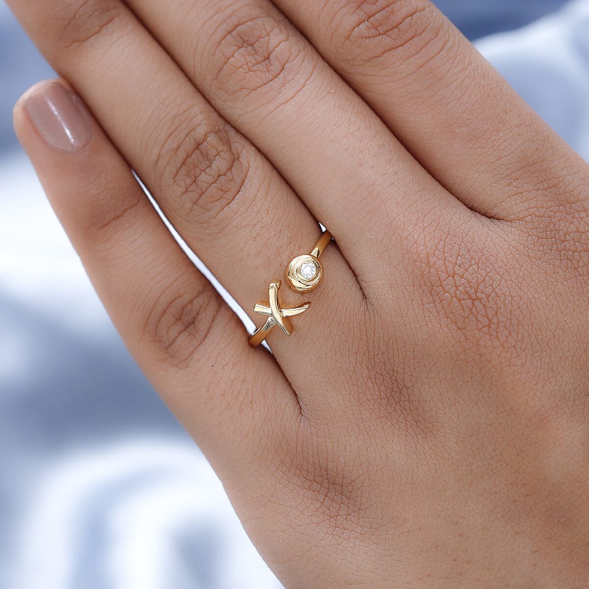 Moissanite Ring, XO Ring, Open Band Ring, Vermeil Yellow Gold Over Sterling Silver Ring (Size 9.0) image number 2