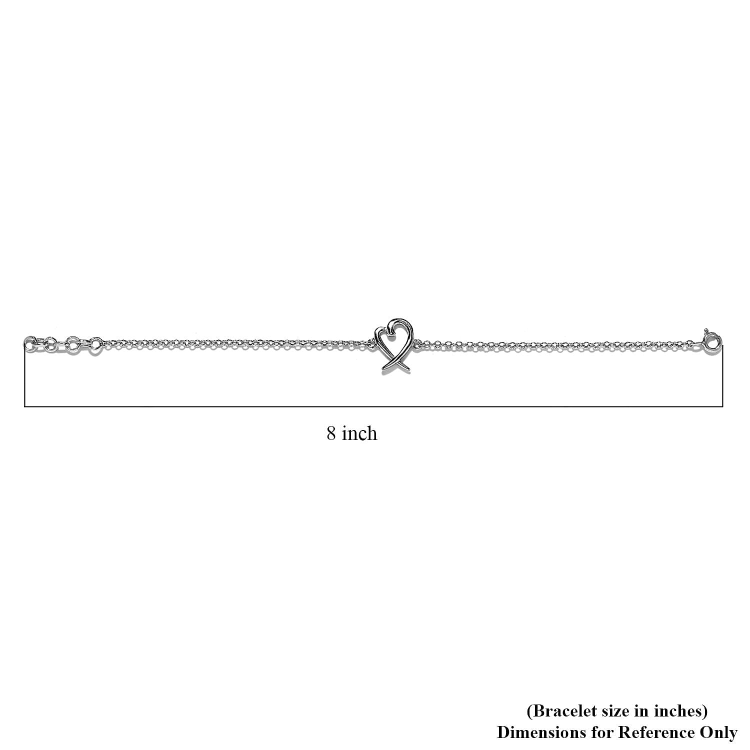 Heart Bracelet , Heart and X Bracelet , Platinum Over Sterling Silver Bracelet , Heart Silver Bracelet (7.25 In) 3.40 Grams