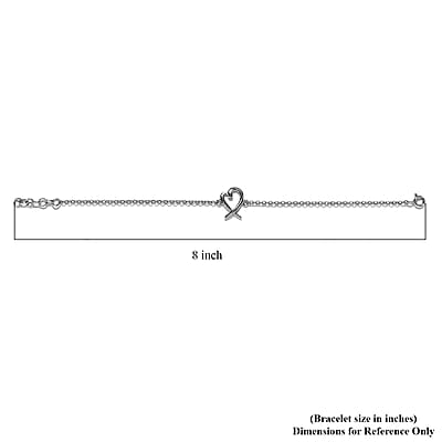 Heart Bracelet , Heart and X Bracelet , Platinum Over Sterling Silver Bracelet , Heart Silver Bracelet (7.25 In) 3.40 Grams