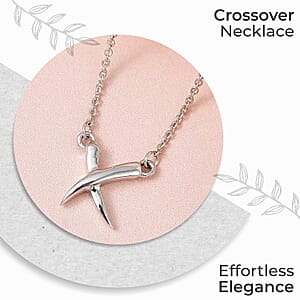 Crossover Necklace, Platinum Over Sterling Silver Necklace, X Necklace, 18 Inch Necklace 2.85 Grams