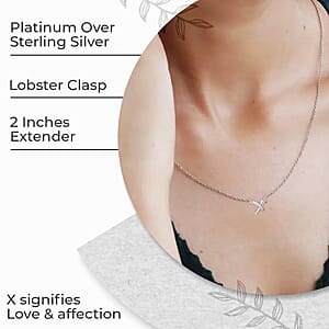 Crossover Necklace, Platinum Over Sterling Silver Necklace, X Necklace, 18 Inch Necklace 2.85 Grams