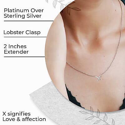 Crossover Necklace, Platinum Over Sterling Silver Necklace, X Necklace, 18 Inch Necklace 2.85 Grams
