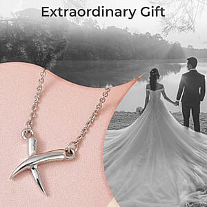 Crossover Necklace, Platinum Over Sterling Silver Necklace, X Necklace, 18 Inch Necklace 2.85 Grams