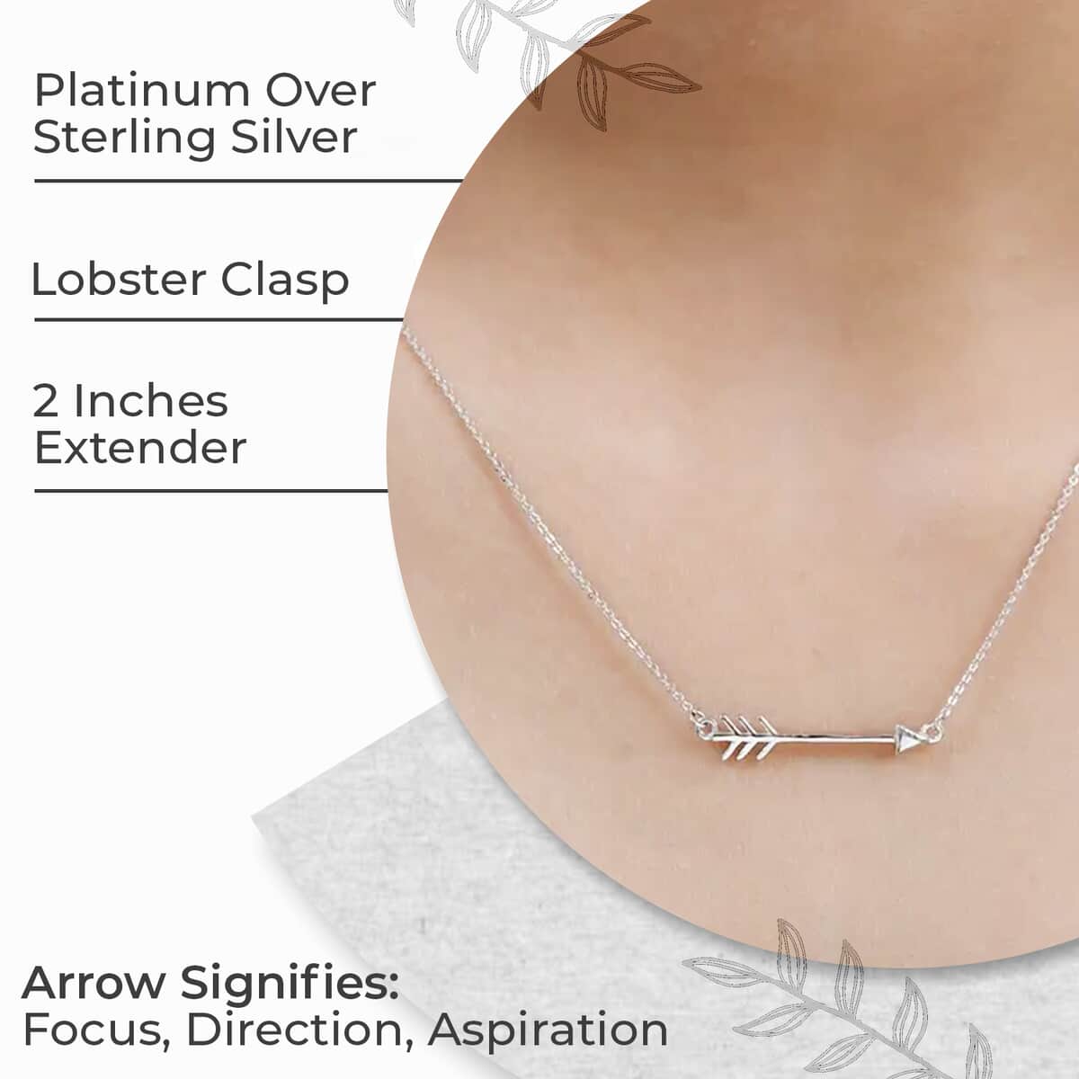 Arrow Necklace, Platinum Over Sterling Silver Necklace, 18 inch necklace, Arrow Silver Necklace 2.85 Grams image number 2