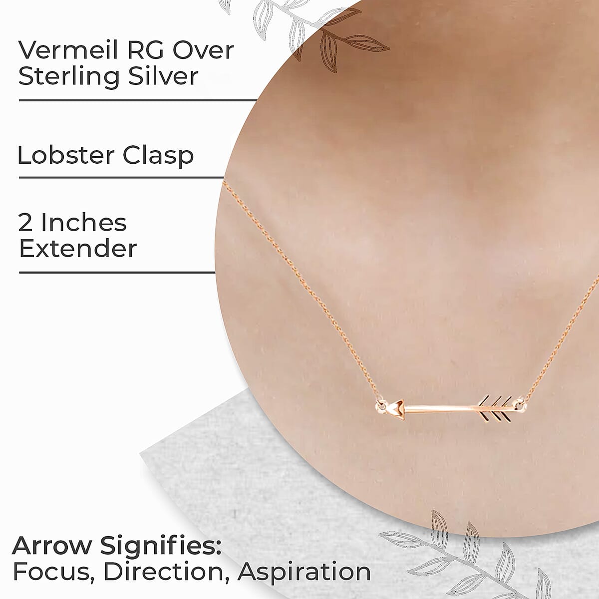 Arrow Necklace , Vermeil Rose Gold Over Sterling Silver Necklace , 18 inch necklace , Arrow Silver Necklace 2.85 Grams image number 2