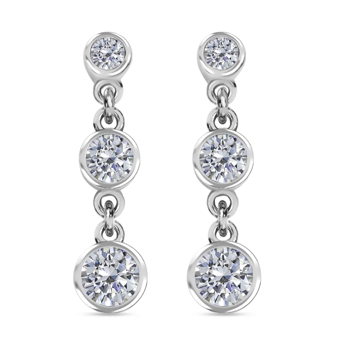 Moissanite Dangle Earrings, Drop Earrings, Perfect Earrings For Women in Platinum Over Sterling Silver 1.60 ctw image number 0