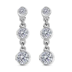 Mother’s Day Gift Moissanite Dangle Earrings, Drop Earrings, Perfect Earrings For Women in Platinum Over Sterling Silver 1.60 ctw