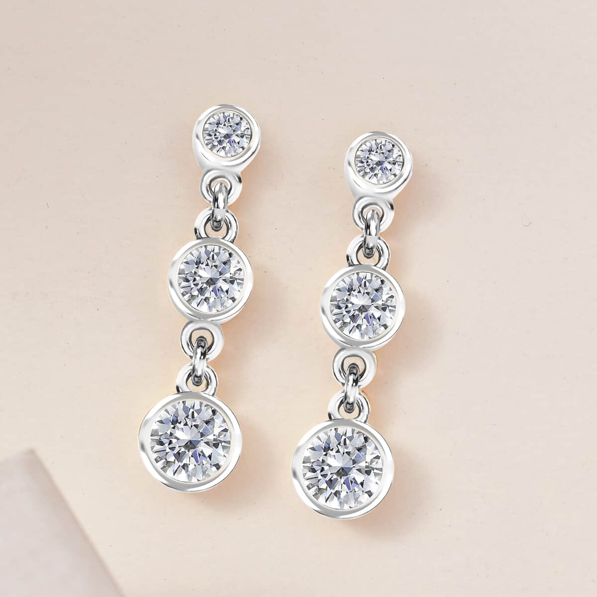 Moissanite Dangle Earrings, Drop Earrings, Perfect Earrings For Women in Platinum Over Sterling Silver 1.60 ctw image number 2