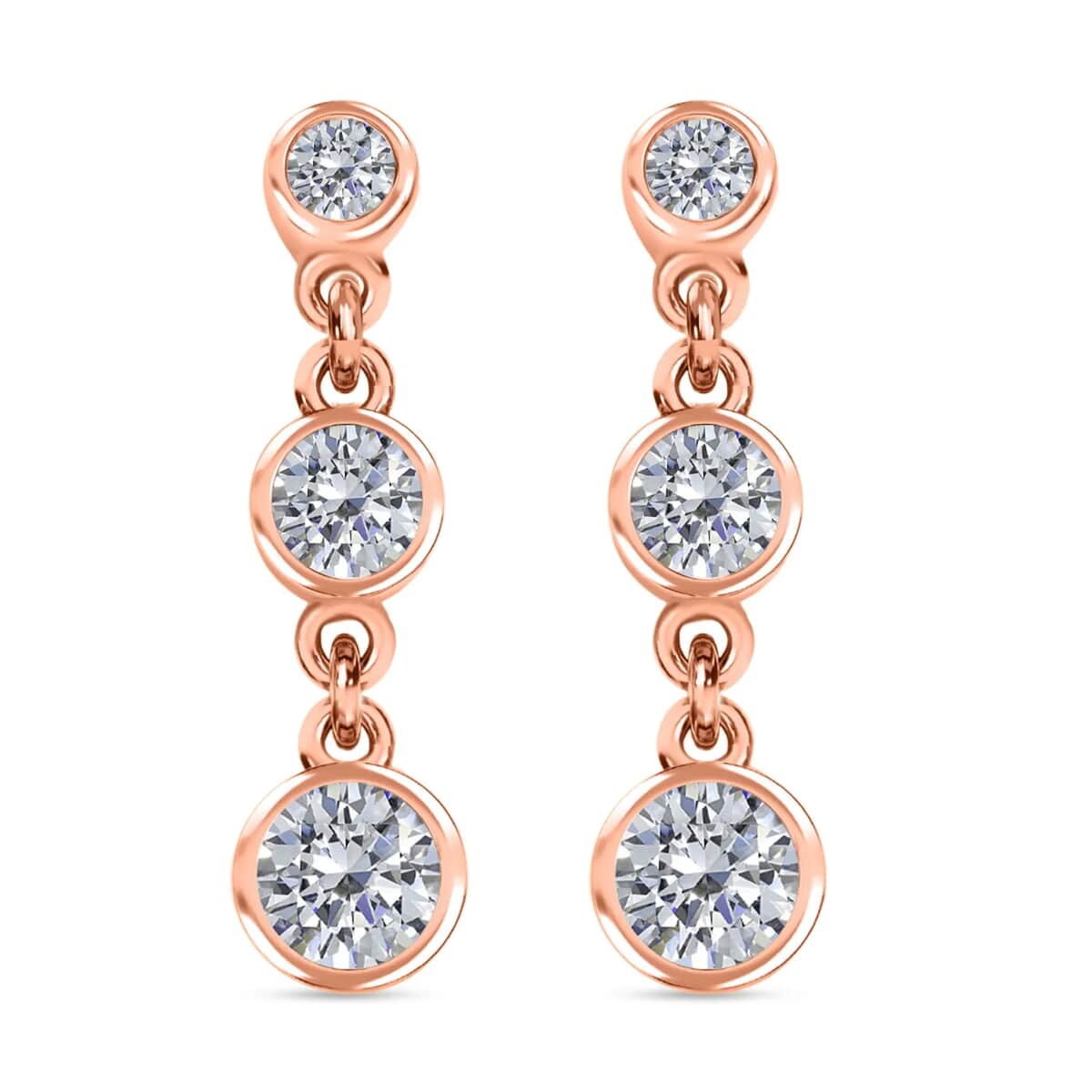 Moissanite 1.60 ctw Dangle Earrings, Drop Earrings, Perfect Earrings For Women in Vermeil Rose Gold Over Sterling Silver image number 0