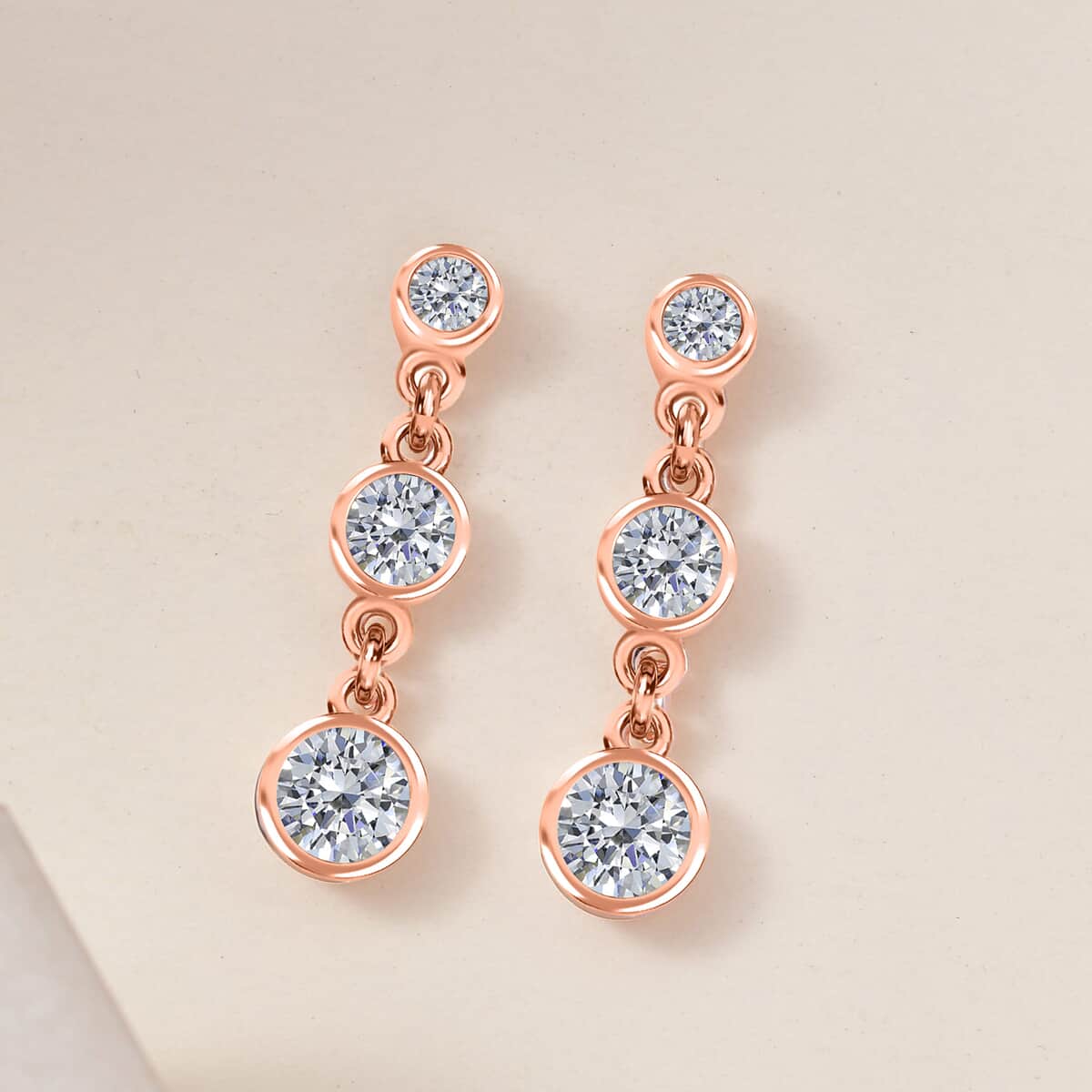 Moissanite 1.60 ctw Dangle Earrings, Drop Earrings, Perfect Earrings For Women in Vermeil Rose Gold Over Sterling Silver image number 2