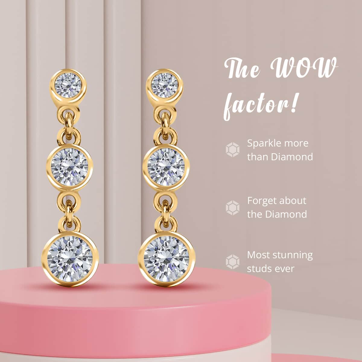 Mother’s Day Gift Moissanite Dangle Earrings, Drop Earrings, Perfect Earrings For Women in Vermeil Yellow Gold Over Sterling Silver 1.60 ctw image number 1