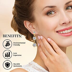 Moissanite 1.60 ctw Dangle Earrings, Drop Earrings, Perfect Earrings For Women in Vermeil Yellow Gold Over Sterling Silver