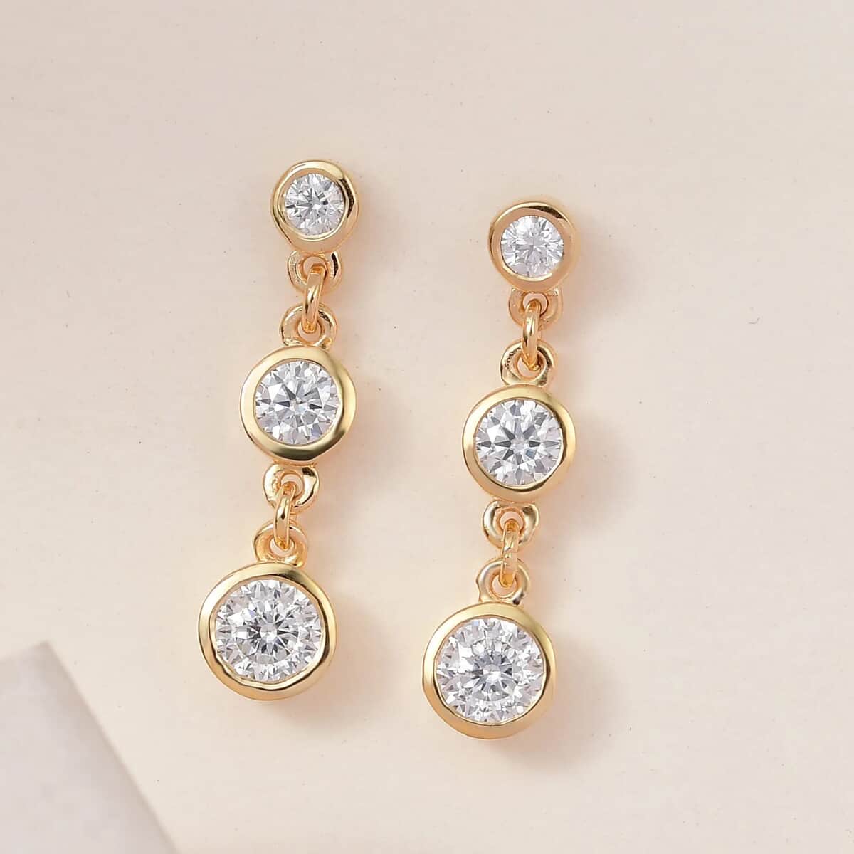 Mother’s Day Gift Moissanite Dangle Earrings, Drop Earrings, Perfect Earrings For Women in Vermeil Yellow Gold Over Sterling Silver 1.60 ctw image number 4