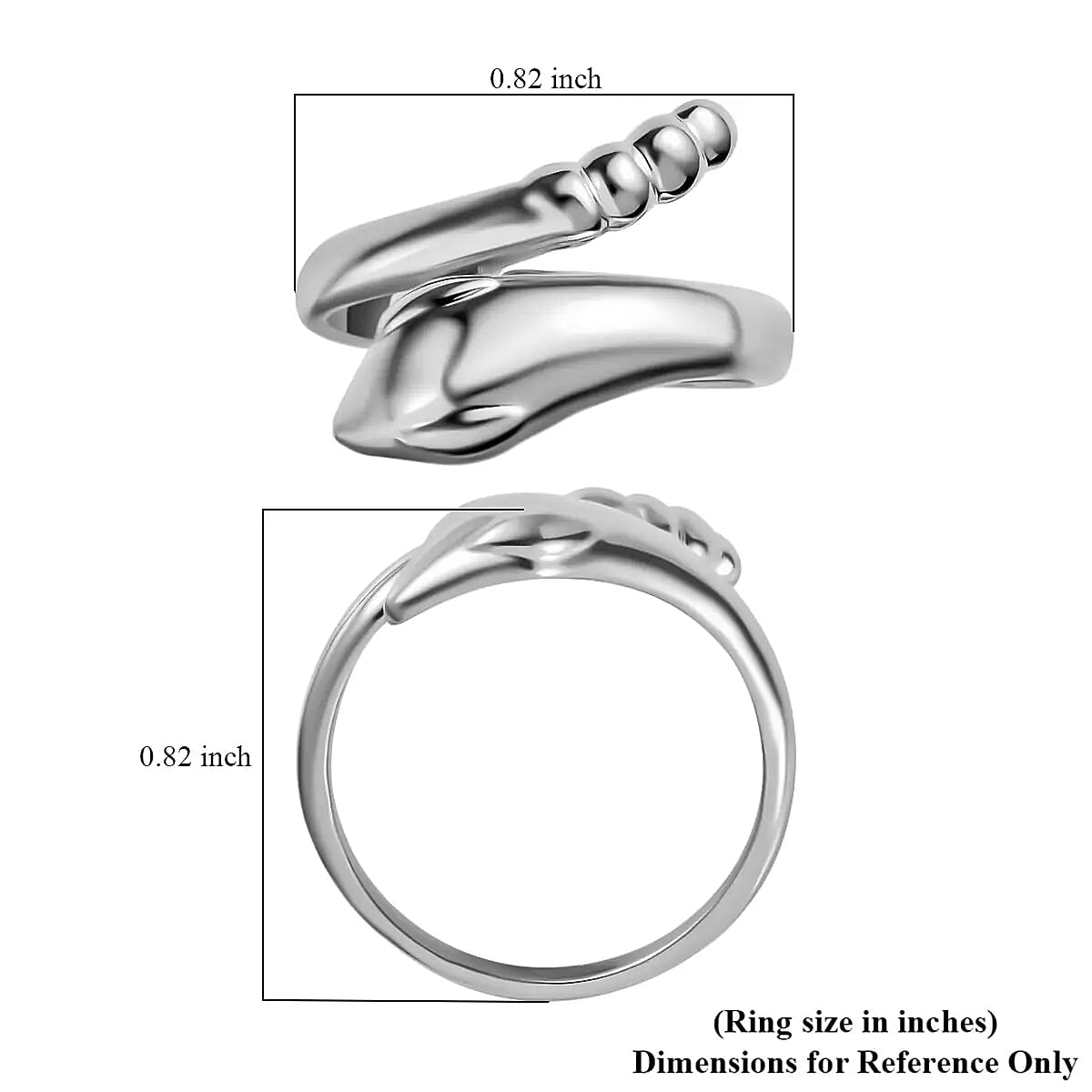 Snake Ring, Platinum Over Sterling Silver Ring, Snake Silver Ring (Size 10.0) 3.50 Grams