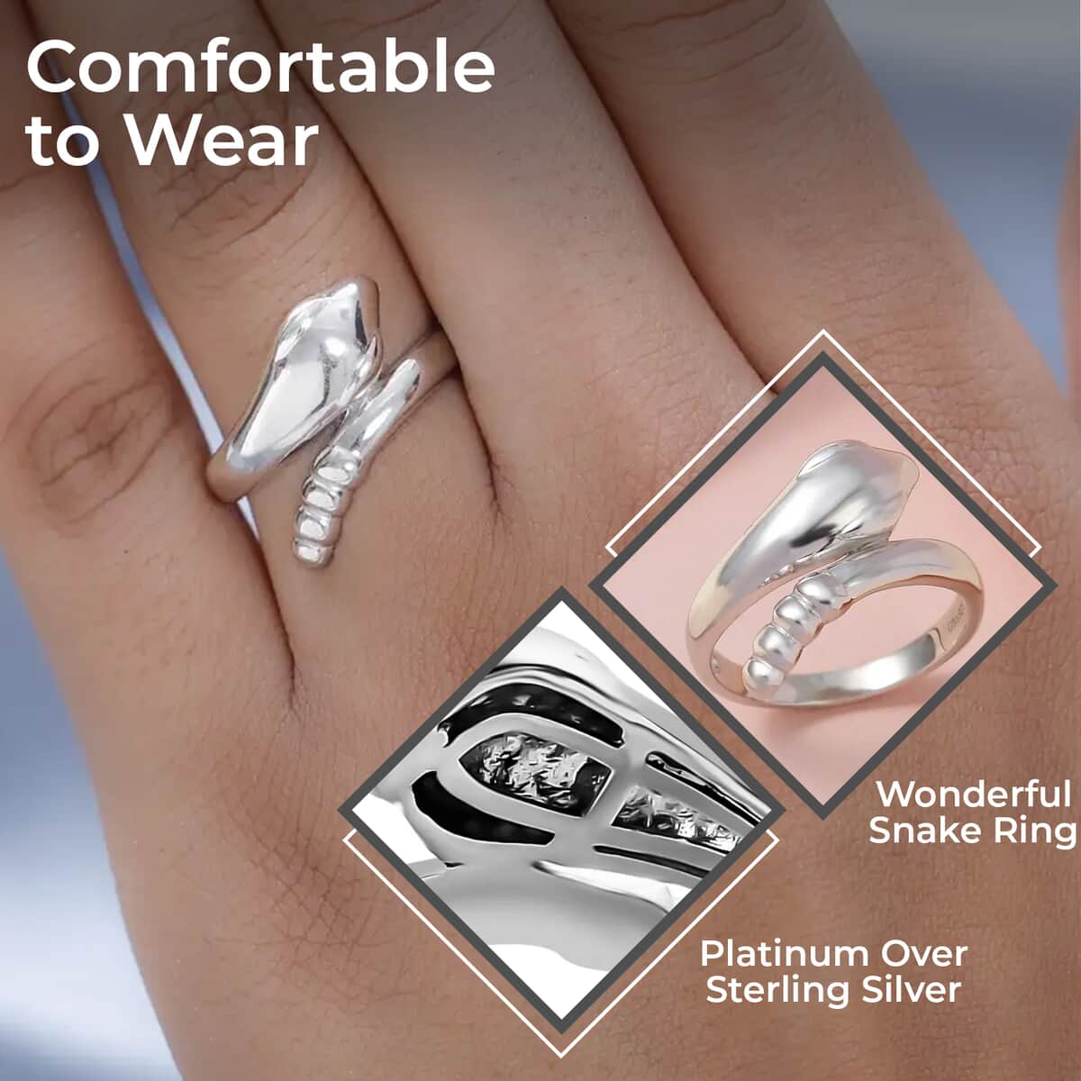 Snake Ring, Platinum Over Sterling Silver Ring, Snake Silver Ring (Size 5.0) 3.50 Grams image number 2