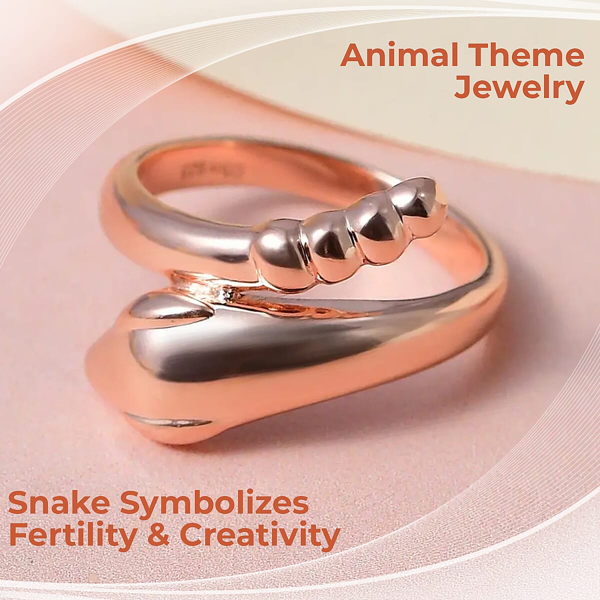 Snake Ring, Vermeil Rose Gold Over Sterling Silver Ring, Snake Silver Ring (Size 7.0) 3.50 Grams image number 1