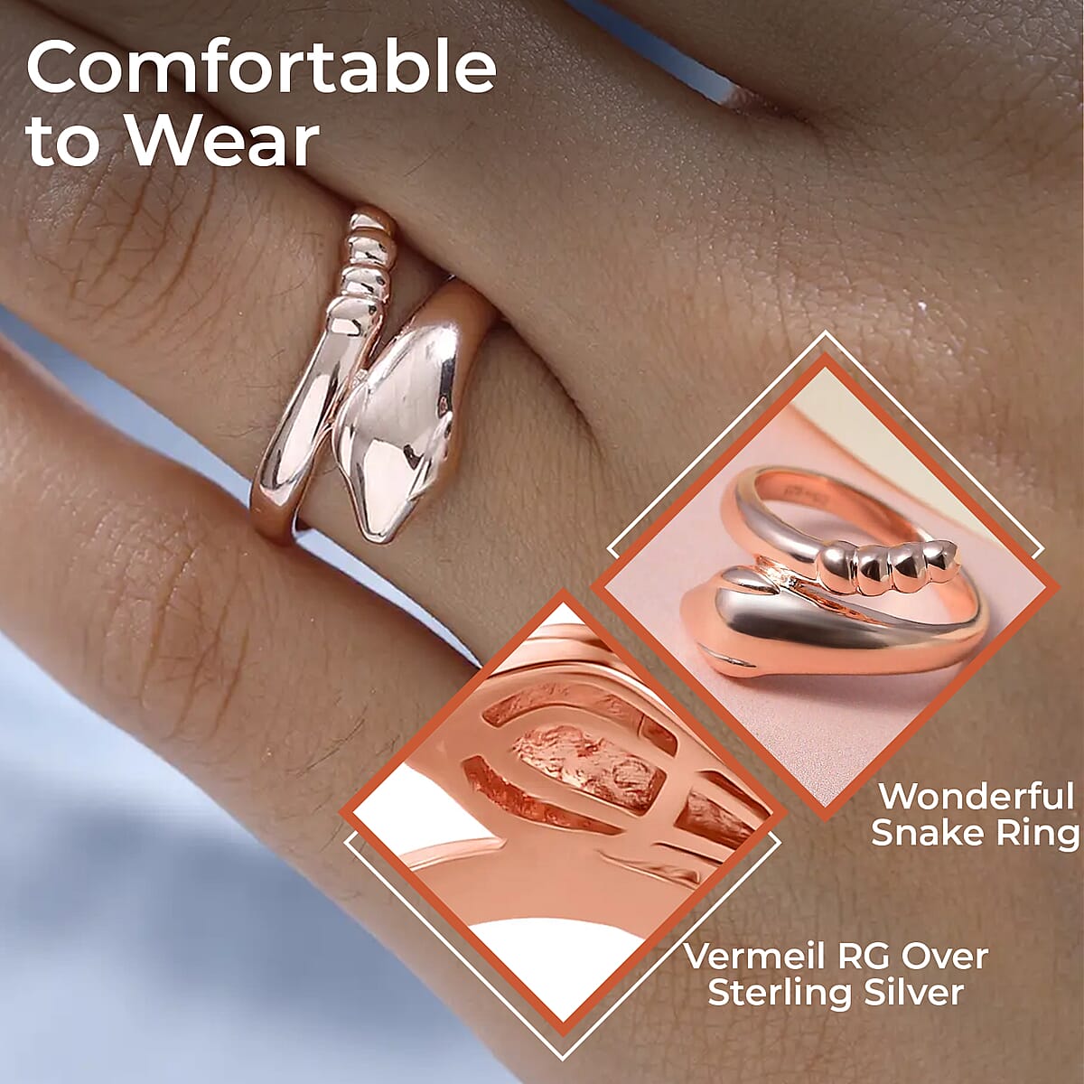 Snake Ring, Vermeil Rose Gold Over Sterling Silver Ring, Snake Silver Ring (Size 8.0) 3.50 Grams image number 2