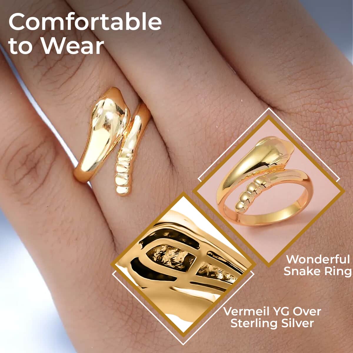 Snake Ring, Vermeil Yellow Gold Over Sterling Silver Ring, Snake Silver Ring (Size 7.0) 3.50 Grams image number 2